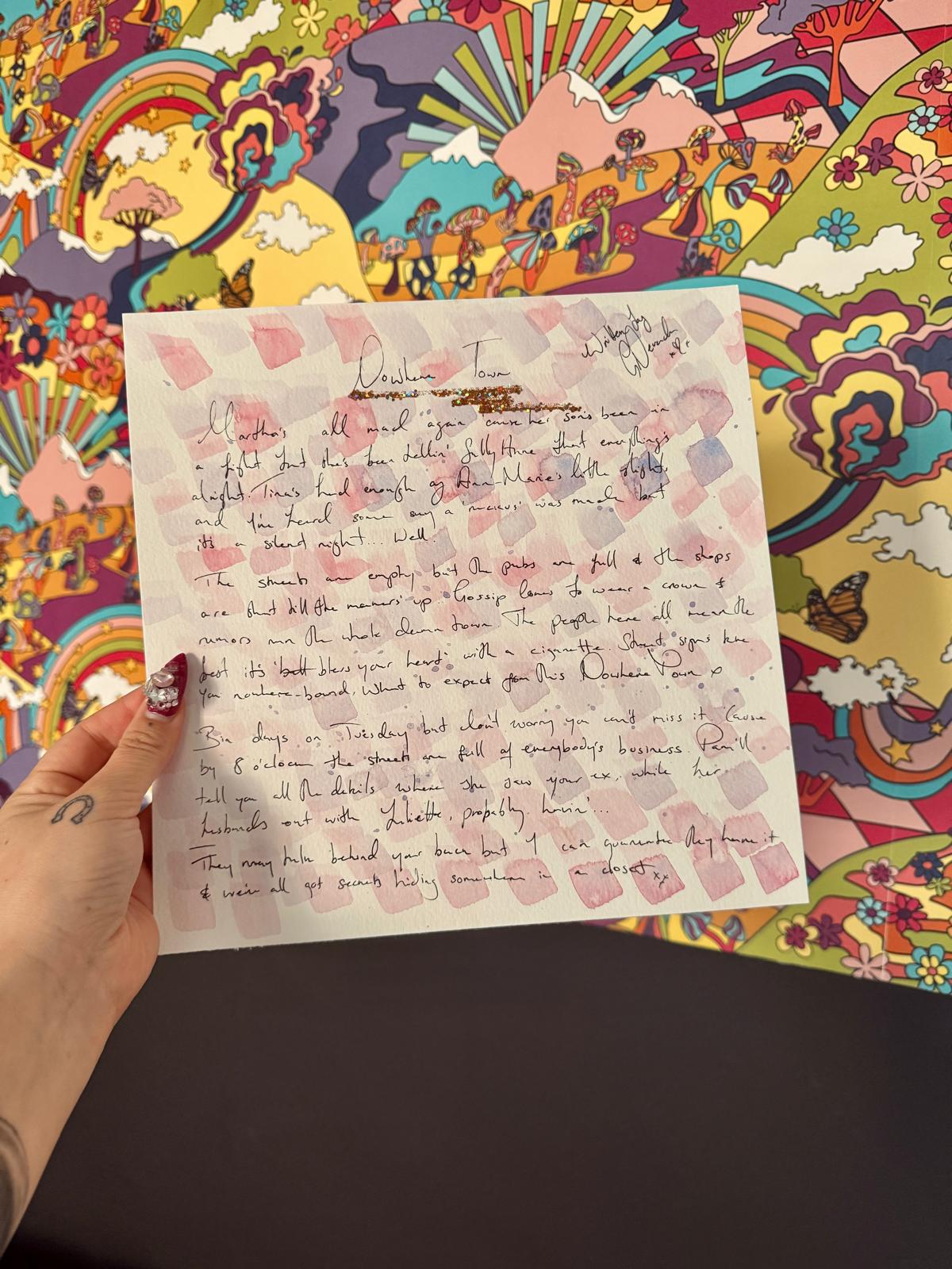Nowhere Town Hand-Written and Painted Lyric Sheet 2