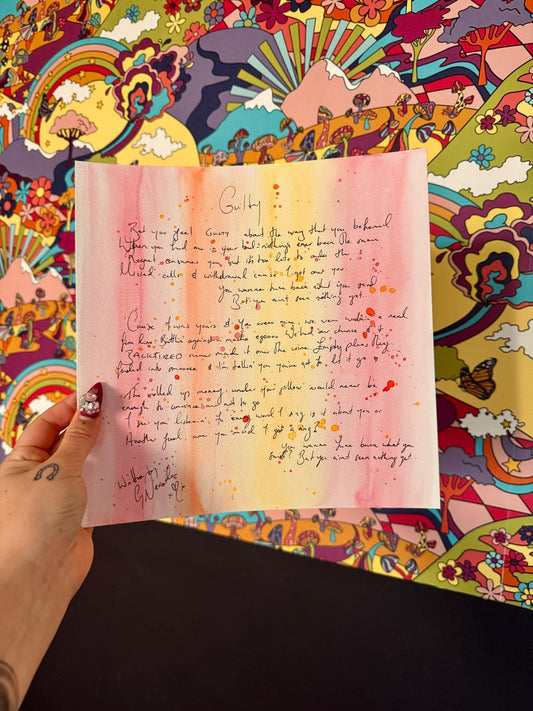 Guilty Hand-Written and Painted Lyric Sheet