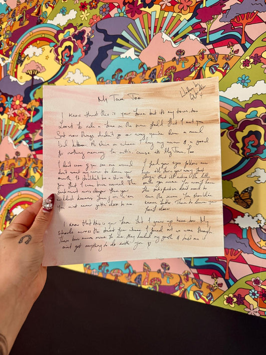 My Town, Too Hand-Written and Painted Lyric Sheet