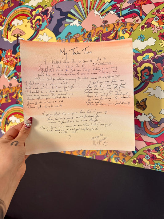 My Town, Too Hand-Written and Painted Lyric Sheet 2
