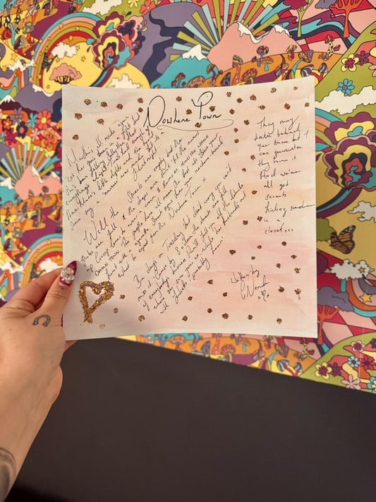 Nowhere Town Hand-Written and Painted Lyric Sheet