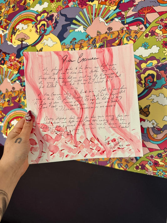 Pink Cadillac Hand-Written and Painted Lyric Sheet